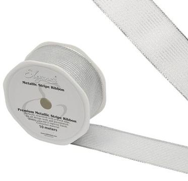 Eleganza Finesse Metallic Stripe 38mm x 10m Silver No.66 - Ribbons