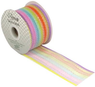 Eleganza Deco Mesh Pastel Rainbow 63mm x 10m Pattern No.270 - Organza / Fabric
