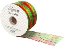 Deco Mesh Metallic Red-Green-Gold 63mm x 10m Pattern No.272 - Organza / Fabric