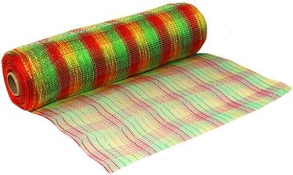 Deco Mesh Metallic Red-Green-Gold 25cm x 9.1m (10yds) Pattern No.272 - Organza / Fabric