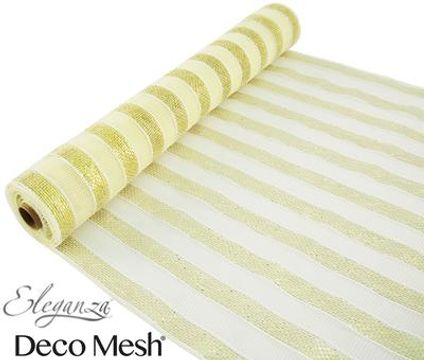 Deco Mesh Metallic Gold & Ivory Stripe 53cm x 9.1m Pattern No.266 - Organza / Fabric