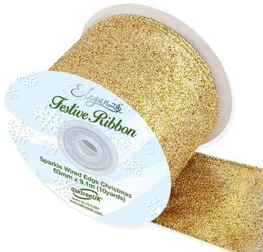 Eleganza Sparkle Wired Edge Ribbon 63mm x 9.1m Gold No.35 - Christmas Ribbon