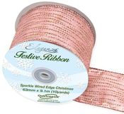 Eleganza Satin Wired Edge Festive Shimmer 63mm x 9.1m Design No.377 Rose Gold No.87 - Christmas Ribbon