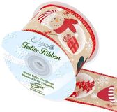 Eleganza Wired Edge Christmas Snowman 63mm x 9.1m Design No.389 Nat/Red - Christmas Ribbon