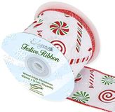 Eleganza Wired Edge Christmas Candy Cane 63mm x 9.1m Design No.390  White/Red - Christmas Ribbon