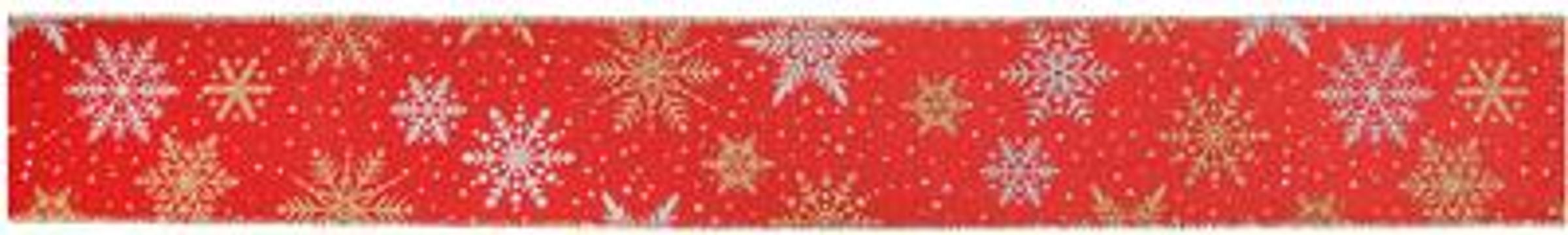 Eleganza Wired Edge Christmas Snow Flake 63mm x 9.1m Design No.397 Red/Mixed - Christmas Ribbon