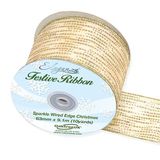 Eleganza Satin Wired Edge Festive Shimmer 63mm x 9.1m Design No.377 Gold No.35 - Christmas Ribbon