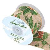 Eleganza Wired Edge Christmas Holly / Berries Design No.381 Natural 63mm x 9.1m - Christmas Ribbon