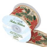 Eleganza Wired Edge Christmas Glitter Edge Poinsettia  No.383 Natural 63mm x 9.1m - Christmas Ribbon