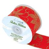 Eleganza Wired Edge Luxury Velvet Glitter Poinsettia  No.392 Red/Gold 63mm x 9.1m - Christmas Ribbon