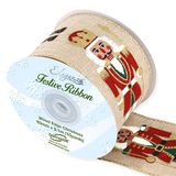 Eleganza Wired Edge Christmas Nutcracker Natural/Red No.400 63mm x 9.1m - Christmas Ribbon