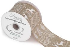 Eleganza Wired Edge Festive Reindeer 63mm x 9.1m Design No.413 Natural/White - Christmas Ribbon