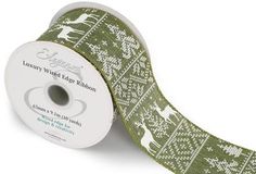 Eleganza Wired Edge Festive Reindeer 63mm x 9.1m Design No.413 Green/White - Christmas Ribbon