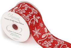 Eleganza Wired Edge Merry Christmas Holy 63mm x 9.1m Design No.415 Metallic Red - Christmas Ribbon