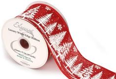 Eleganza Wired Edge Festive Forest 63mm x 9.1m Design No.421 Red - Christmas Ribbon