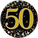 Oaktree 3inch Badge 50th Birthday Sparkling Fizz Black Gold Holographic - Partyware