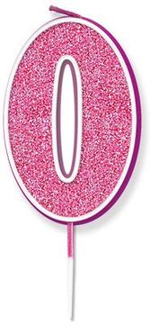 Oaktree Glitter No.0 Candle 7.5cm Pink/Silver Glitter - Partyware