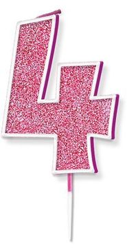 Oaktree Glitter No.4 Candle 7.5cm Pink/Silver Glitter - Partyware