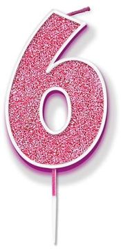 Oaktree Glitter No.6 Candle 7.5cm Pink/Silver Glitter - Partyware