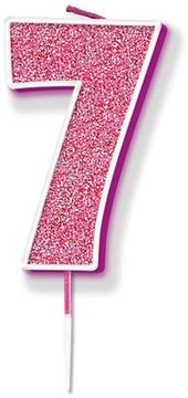 Oaktree Glitter No.7 Candle 7.5cm Pink/Silver Glitter - Partyware