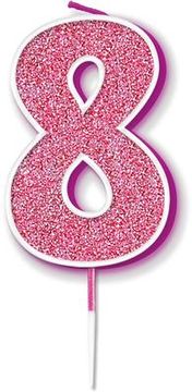 Oaktree Glitter No.8 Candle 7.5cm Pink/Silver Glitter - Partyware