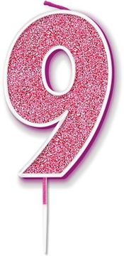 Oaktree Glitter No.9 Candle 7.5cm Pink/Silver Glitter - Partyware