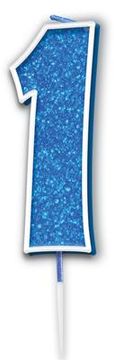 Oaktree Glitter No.1 Candle 7.5cm Blue/Silver Glitter - Partyware