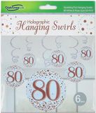 Oaktree Sparkling Fizz Hanging Swirls 80th White & Rose Gold 6pcs - Partyware