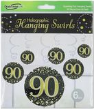 Oaktree Sparkling Fizz Hanging Swirls 90th Black / Gold 6pcs - Partyware