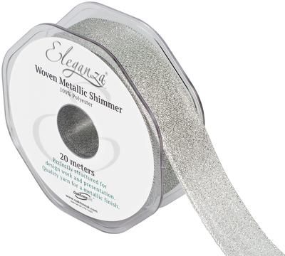 Eleganza Woven Metallic Shimmer Silver No.66  25mm x 20m - Ribbons