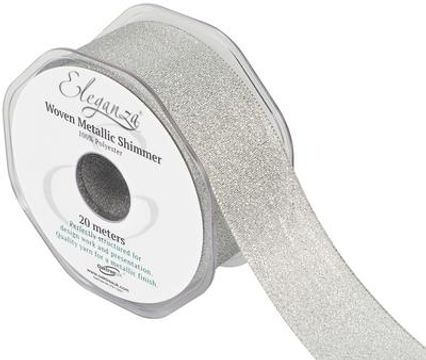 Eleganza Woven Metallic Shimmer Silver No.66  38mm x 20m - Ribbons