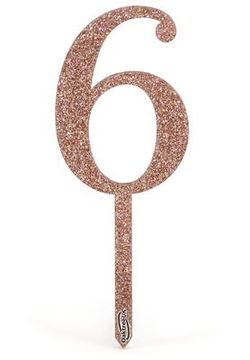 Acrylic Sparkling Fizz Rose Gold Cake Topper No.6 H150mm x W52.5mm - Partyware