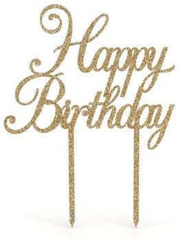 Acrylic Sparkling Fizz Gold Cake Topper Happy Birthday H161mm x W124mm - Partyware