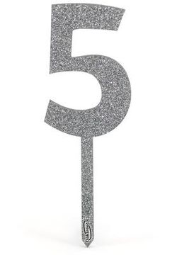 Acrylic Silver Glitter Cake Topper No.5 H150mm x W50mm - Partyware