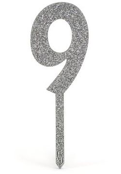 Acrylic Silver Glitter Cake Topper No.9 H150mm x W47mm - Partyware