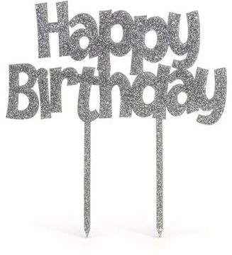 Acrylic Silver Glitter Cake Topper Happy Birthday H147mm x W160mm - Partyware