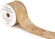 Eleganza Wired Edge Christmas Glitter Poinsettia No.424 63mm x 9.1m Natural Gold - Christmas Ribbon