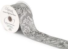 Eleganza Wired Edge Christmas Glitter Poinsettia No.424 63mm x 9.1m Iridescent Silver - Christmas Ribbon