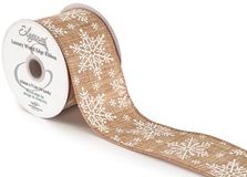 Eleganza Wired Edge Christmas Burlap Snowflake No.426 63mm x 9.1m Natural White - Christmas Ribbon