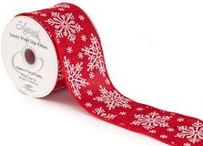 Eleganza Wired Edge Christmas Burlap Snowflake No.426 63mm x 9.1m Red White - Christmas Ribbon