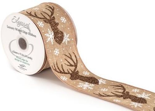 Eleganza Wired Edge Christmas Stag No.427 63mm x 9.1m Glitter Bronze - Christmas Ribbon