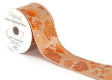 Eleganza Wired Edge Burlap Metallic Gilded leaves No.428 63mm x 9.1m Natural Copper - Christmas Ribbon