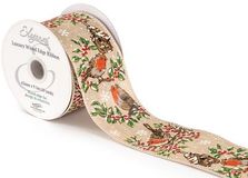 Eleganza Wired Edge Merry Christmas Festive Robin No.432 63mm x 9.1m - Christmas Ribbon