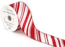 Eleganza Wired Edge Glitter Candy Stripe No.441 63mm x 9.1m Red/White - Christmas Ribbon