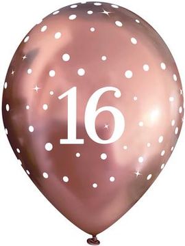 11inch Latex Balloons Sparkling Fizz Rose Gold 16th x 6pcs - Latex Balloons