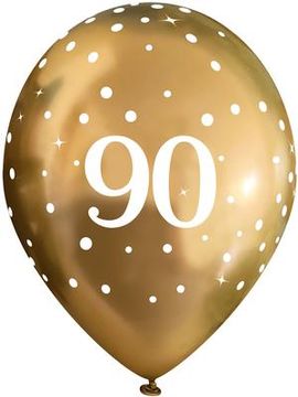 11inch Latex Balloons Sparkling Fizz Gold 90th x 6pcs - Latex Balloons