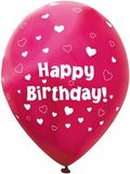 11inch Latex Balloons Hearts Fuchsia Pink Happy Birthday x 6pcs - Latex Balloons