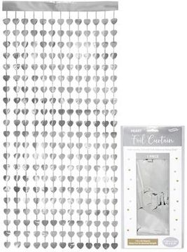 Oaktree Heart Foil Door Curtain 0.90m x 2.50m Metallic Silver - Partyware