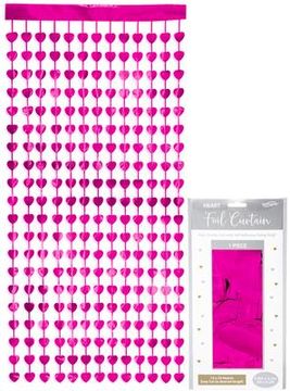 Oaktree Heart Foil Door Curtain 0.90m x 2.50m Metallic Fuchsia - Partyware