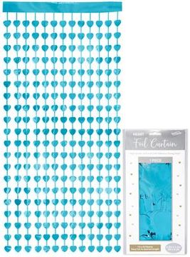 Oaktree Heart Foil Door Curtain 0.90m x 2.50m Metallic Lt Blue - Partyware